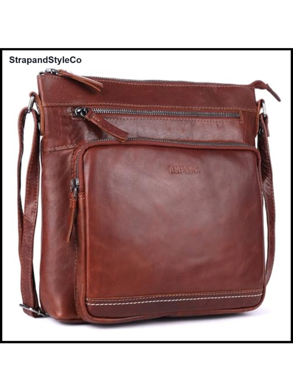 Genuine Leather Extra Large Crossbody Purse Triple Zip Shoulder Bag